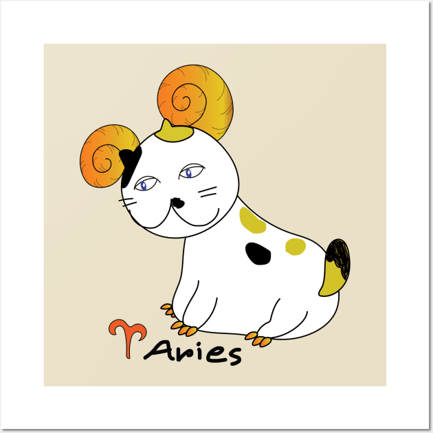 Aries zodiac funny cat Wall Art by BonusSingh